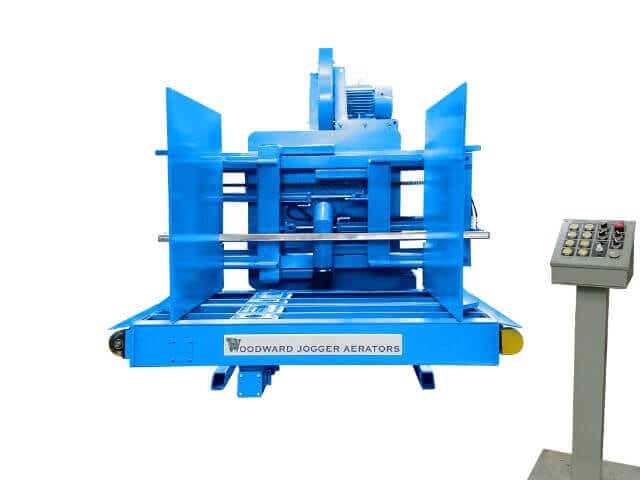 Light blue FL Series machine for efficient pile turning and jogging, only available at Woodward invented the Pile Turner and Jogger Aerator over 63 years ago, and has over 5,000.