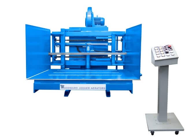 FLP Series light blue machine, Pile Turner by Woodward invented the Pile Turner and Jogger Aerator over 63 years ago, and has over 5,000.